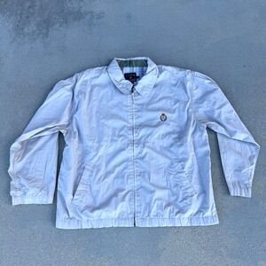 Chaps Ralph Lauren Jacket Mens L Tan Khaki Harrington Bomber Tartan Plaid Lined